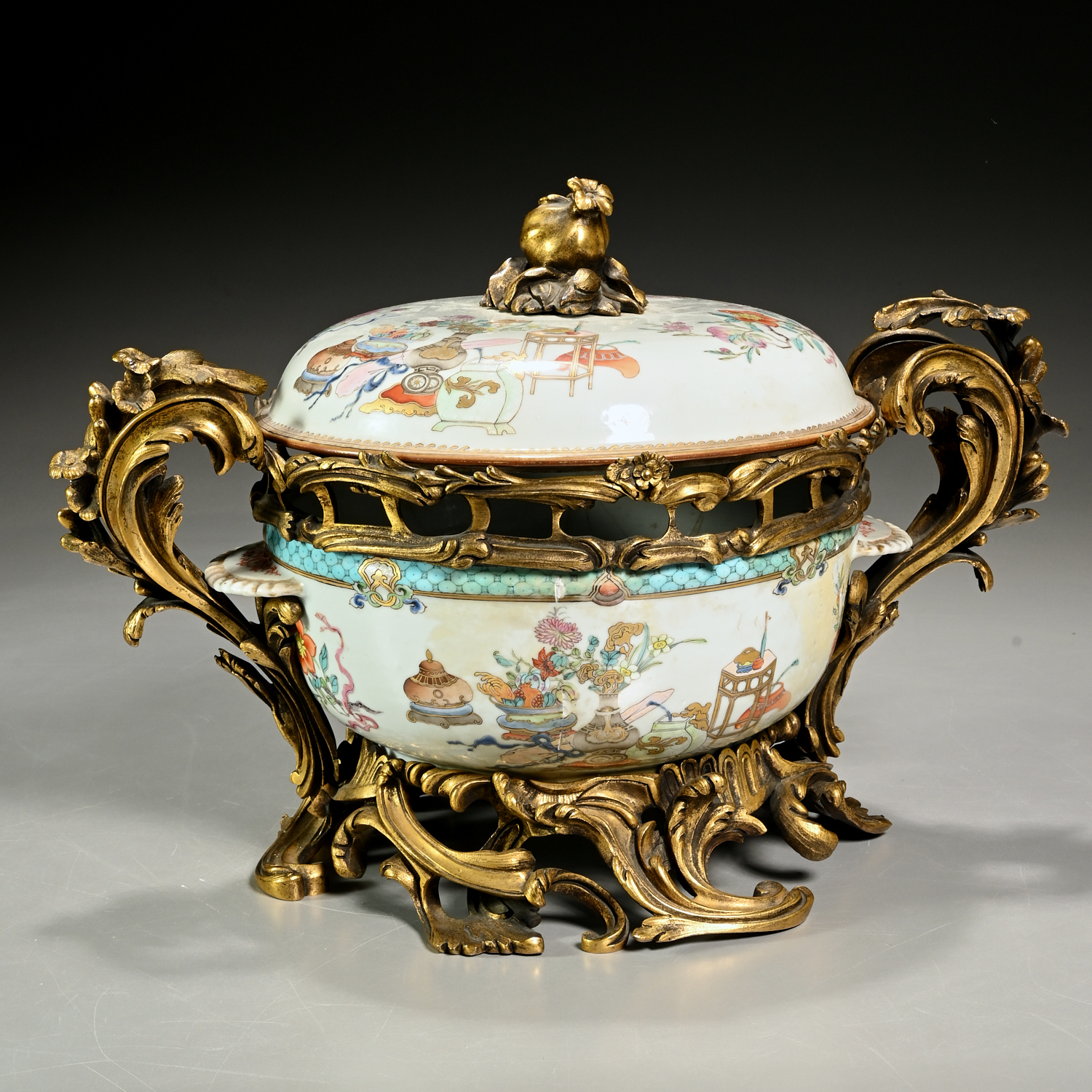 CHINESE BRONZE MOUNTED PORCELAIN