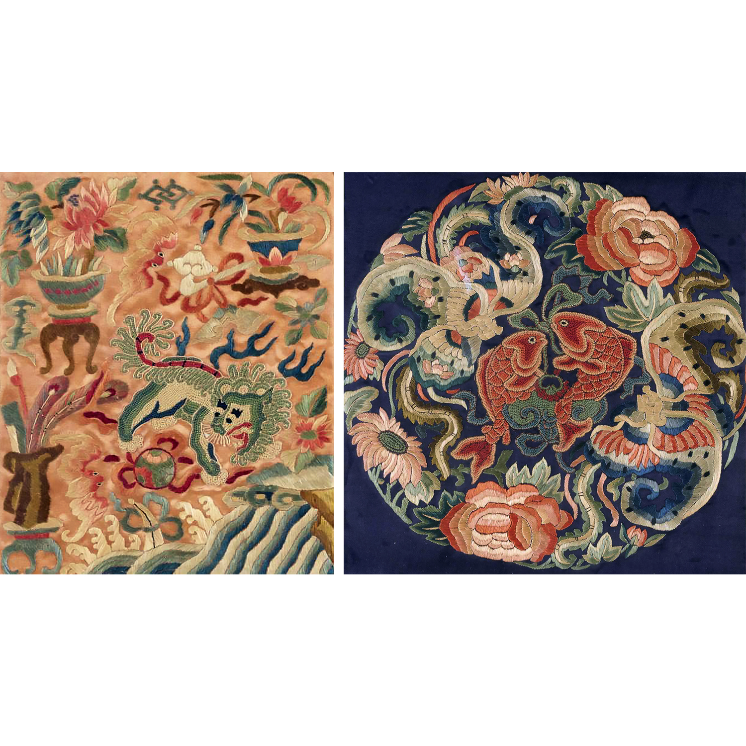 (2) CHINESE SILK EMBROIDERY PANELS 19th/20th