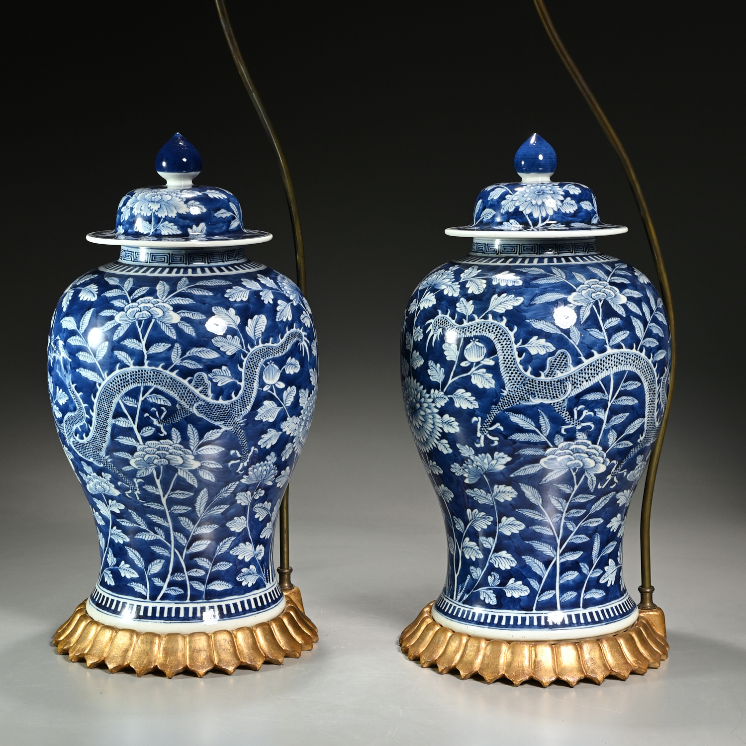 PAIR LARGE CHINESE BLUE AND WHITE