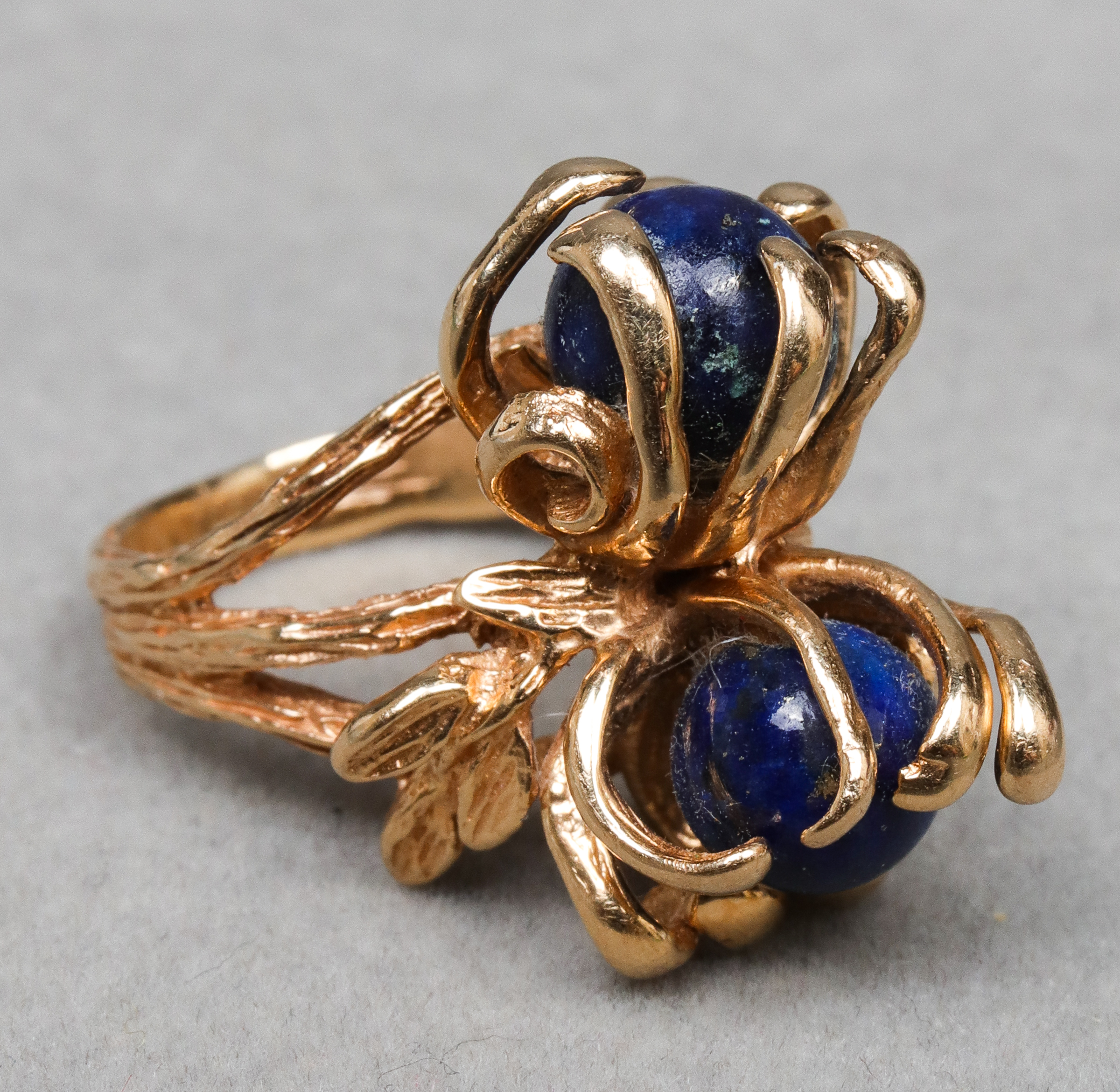 14K YELLOW GOLD LAPIS LAZULI FLORAL 3c2887