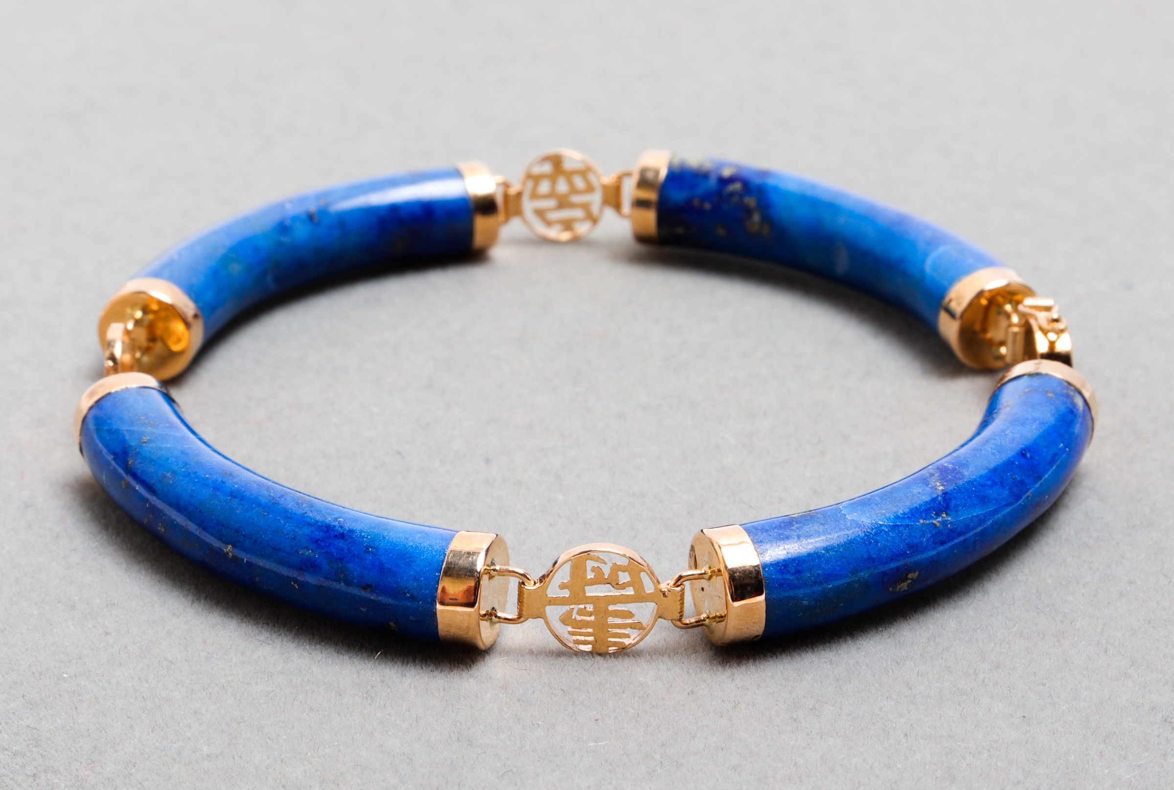 CHINESE 14K YELLOW GOLD & LAPIS