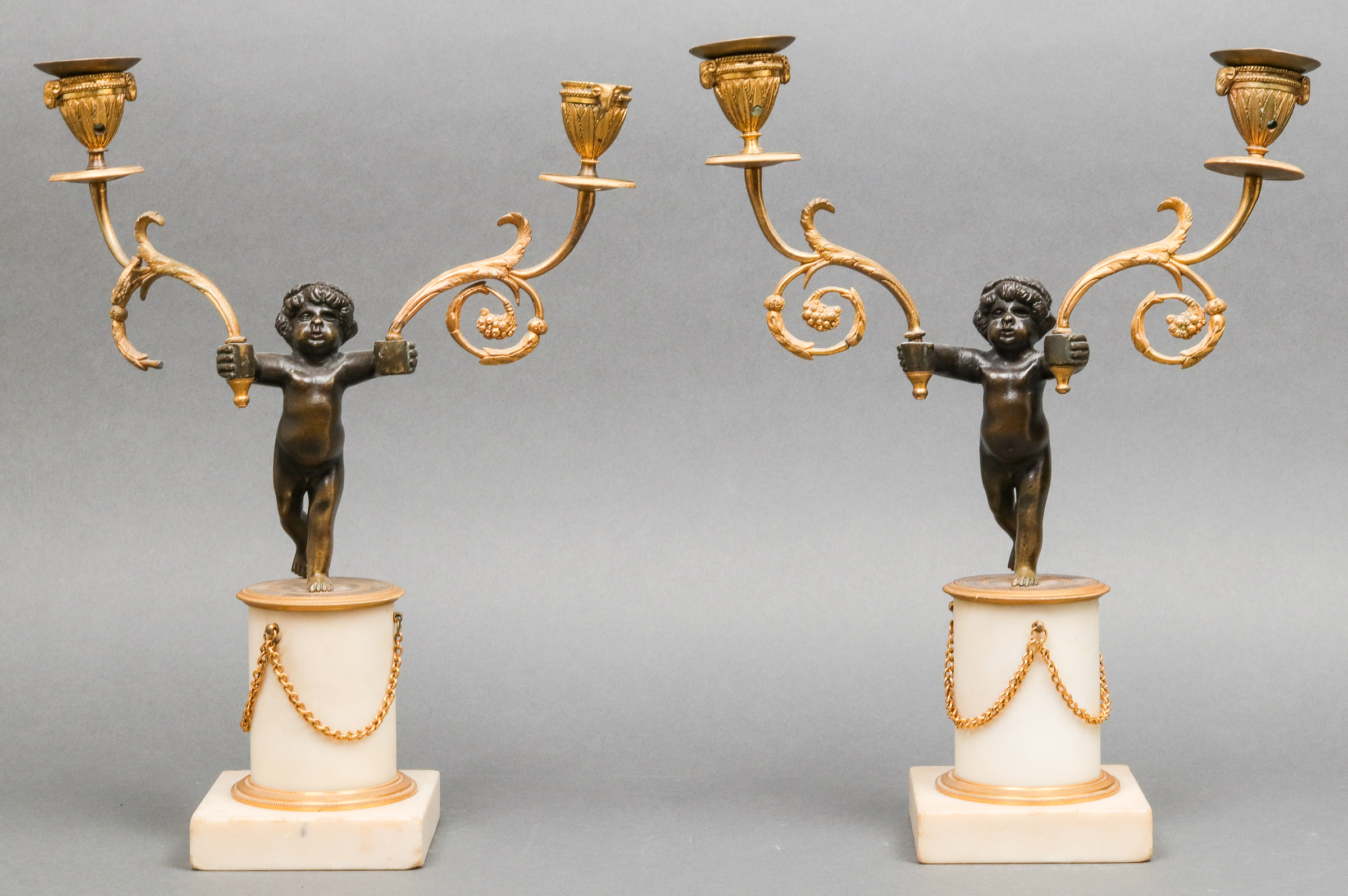 FRENCH ORMOLU BRONZE & MARBLE PUTTI