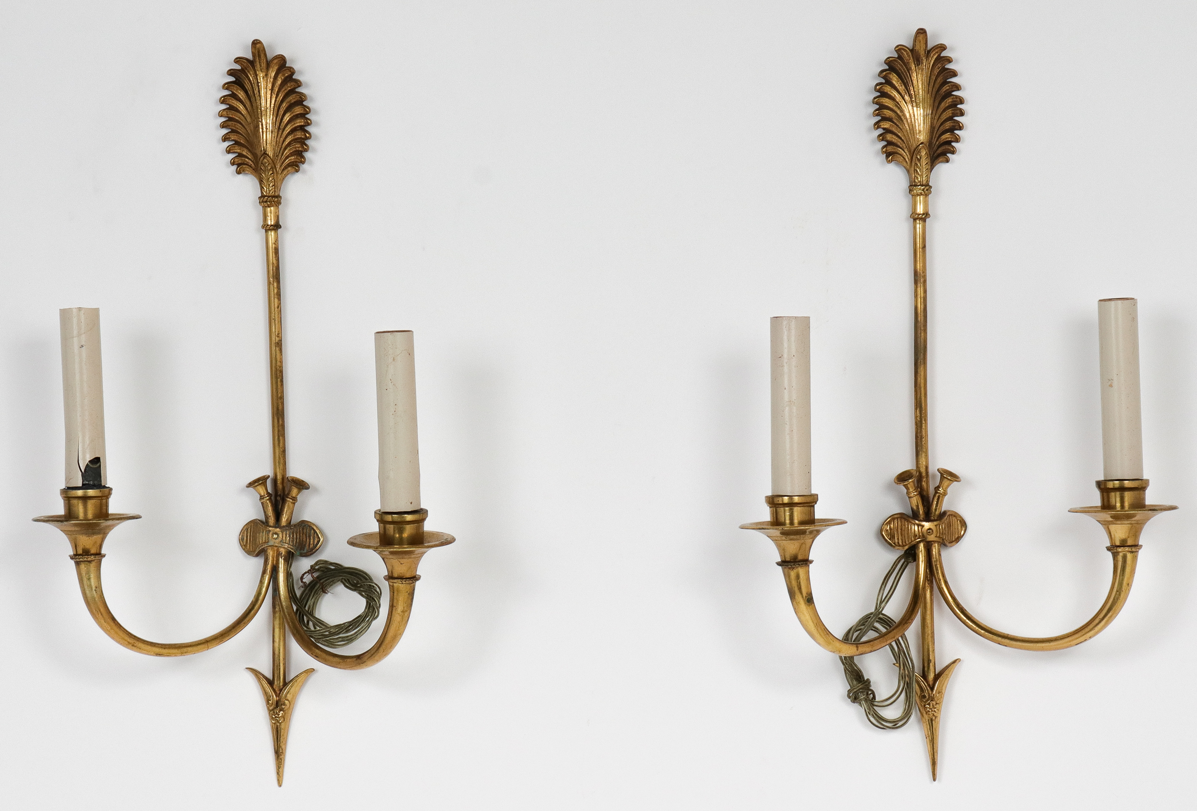 TWO LIGHT BRASS ARROW WALL SCONCES  3c291c