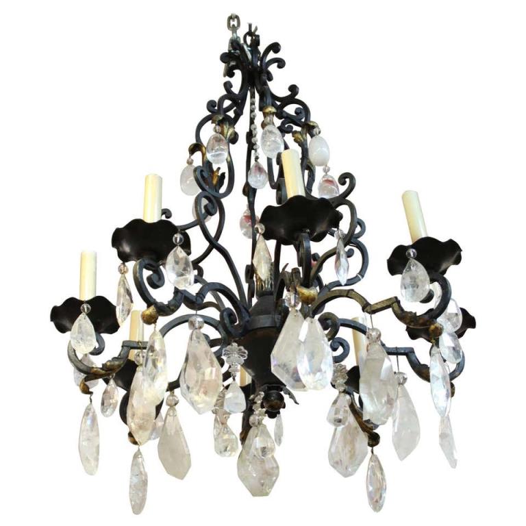 FRENCH BRONZE & ROCK CRYSTAL CHANDELIER