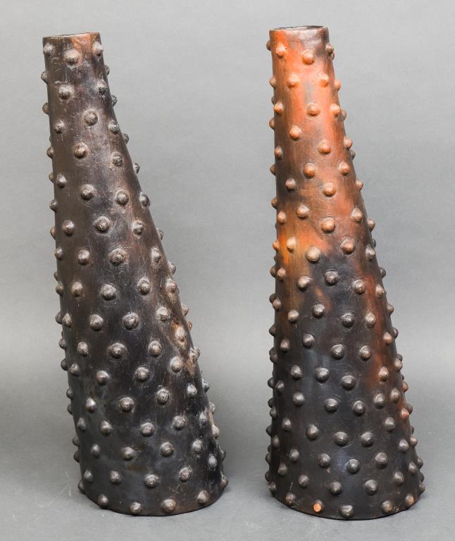 LEANING STUDDED ART POTTERY VESSELS,
