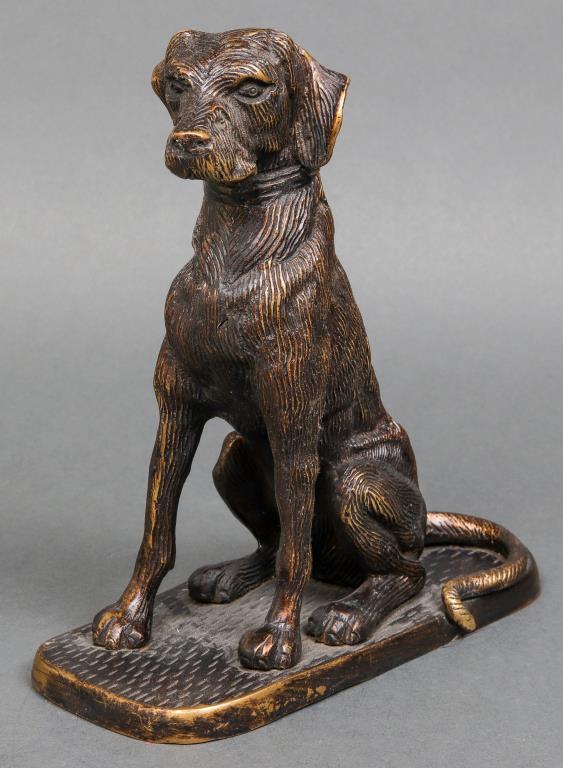 PATINATED CAST METAL SEATED DOG