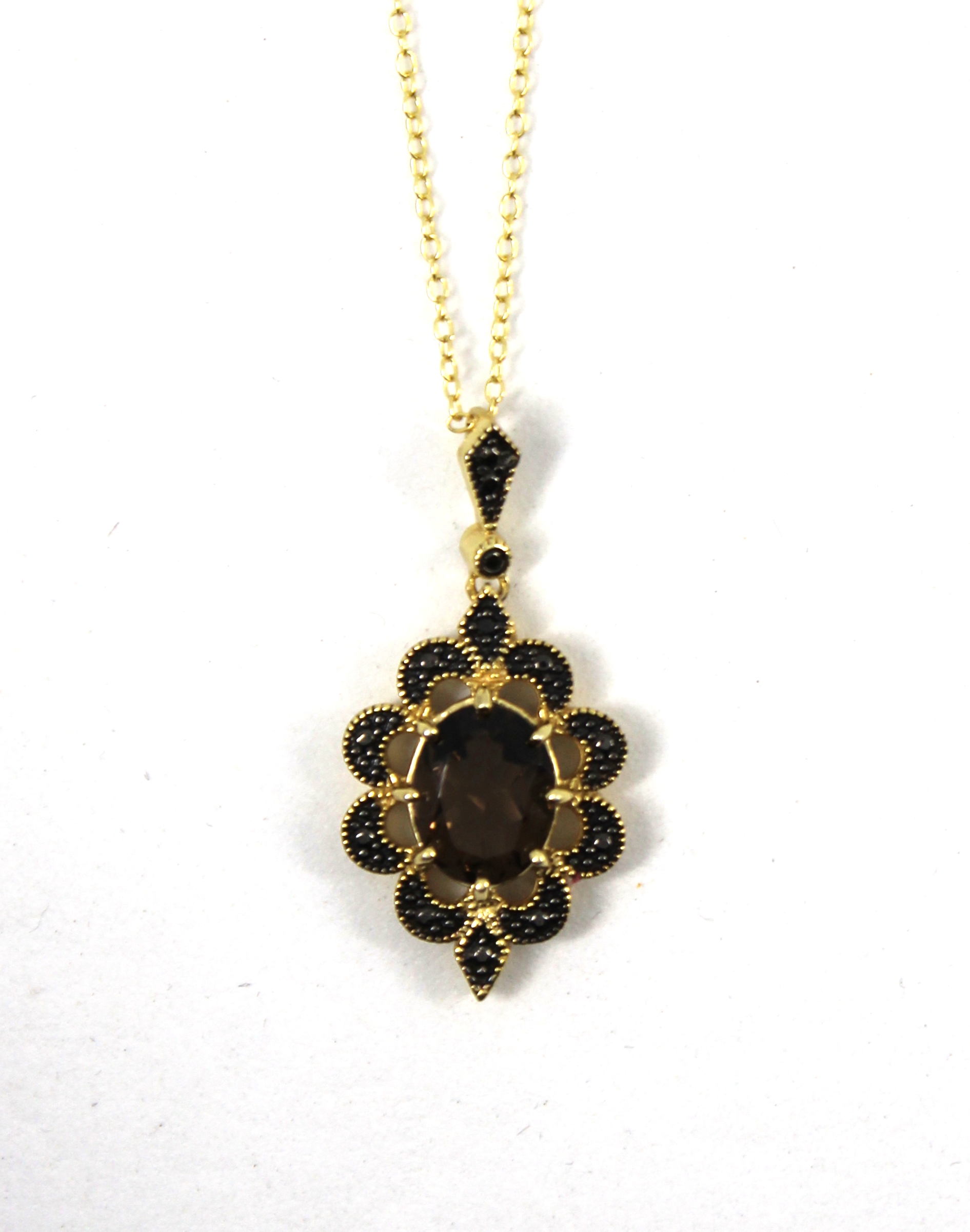 VERMEIL SMOKY QUARTZ PENDANT NECKLACE 3c2a99