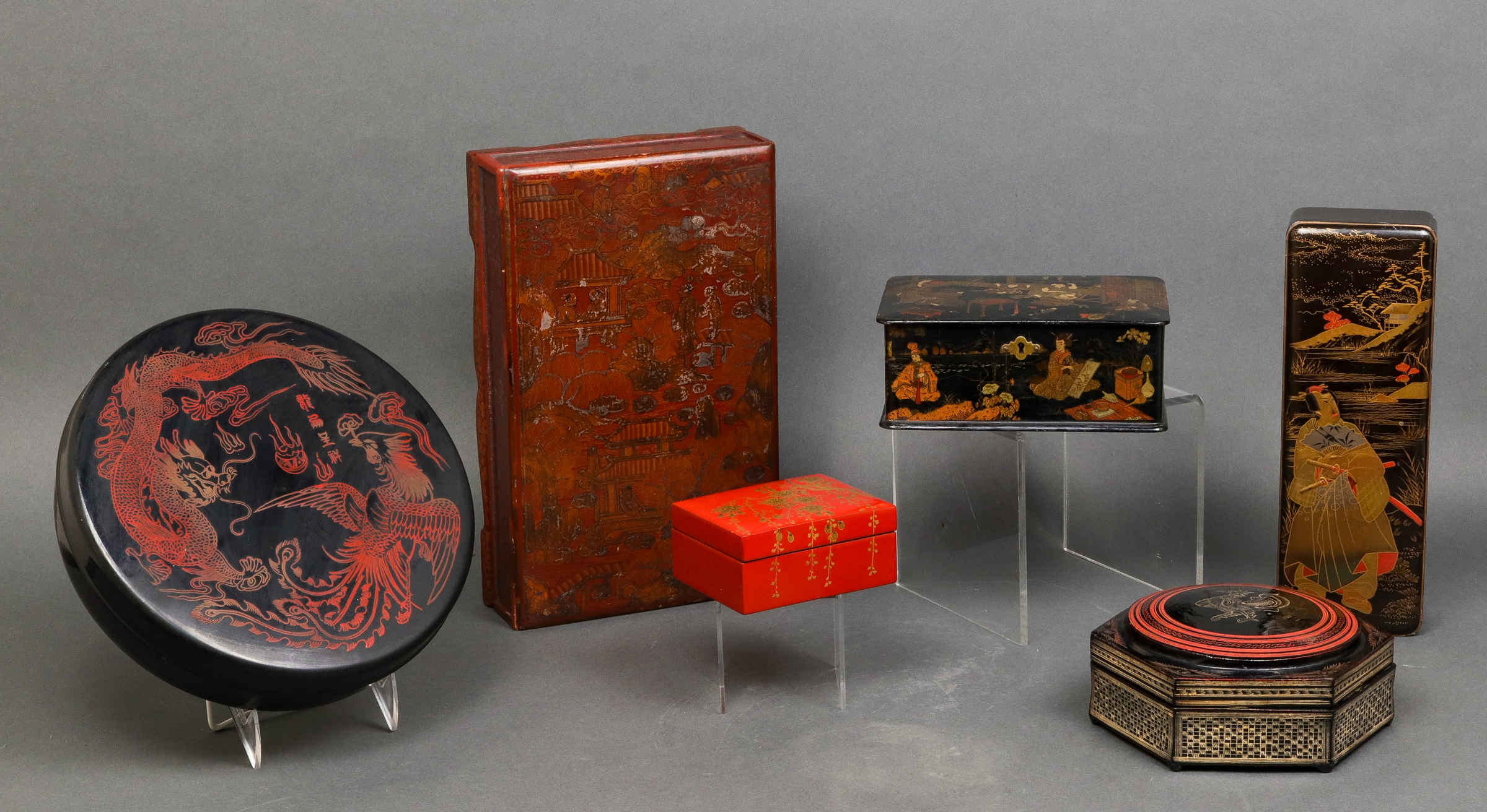 ASIAN LACQUERED DECORATED BOXES,