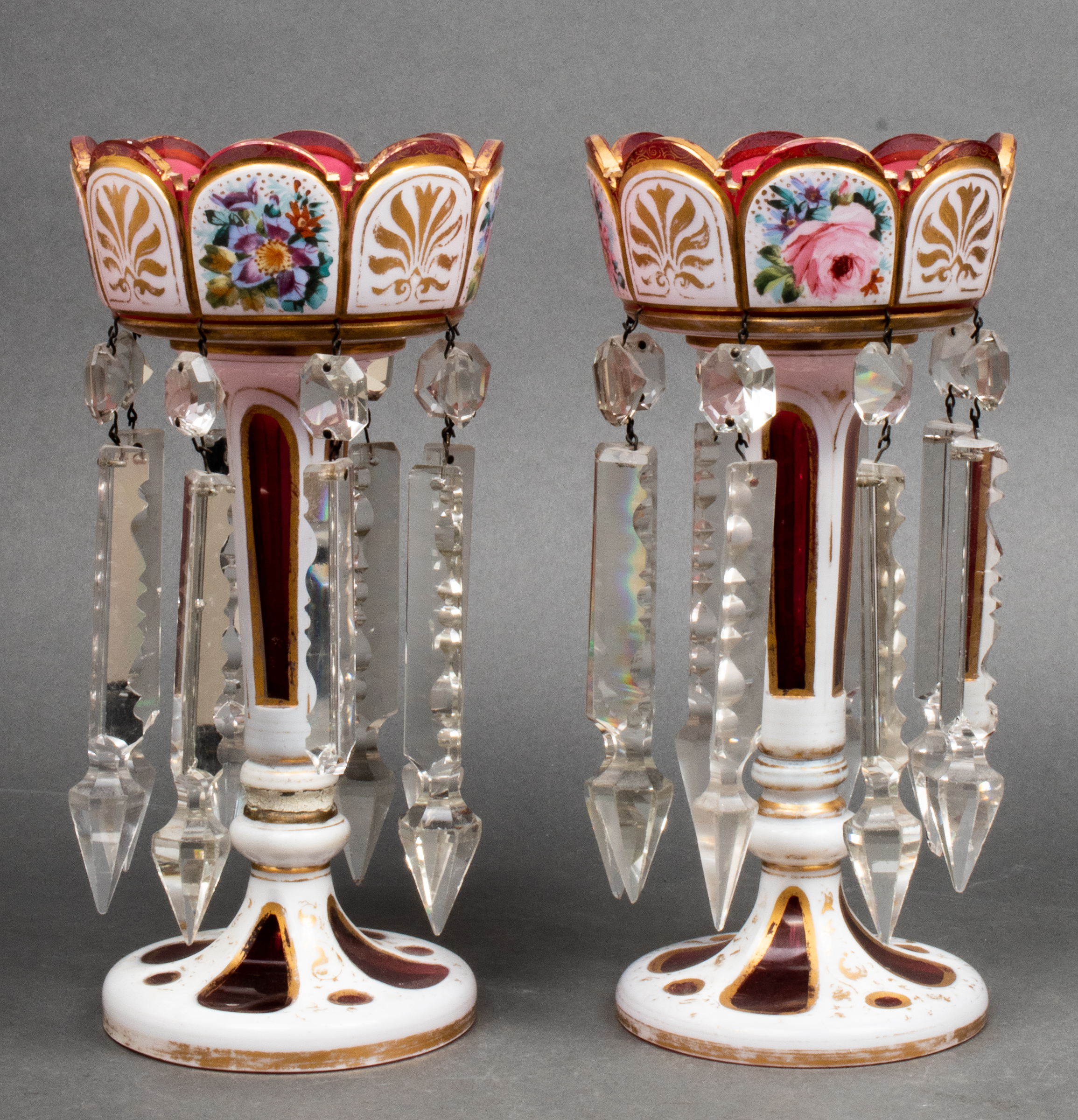 BOHEMIAN CUT GLASS LUSTRES, PAIR Pair