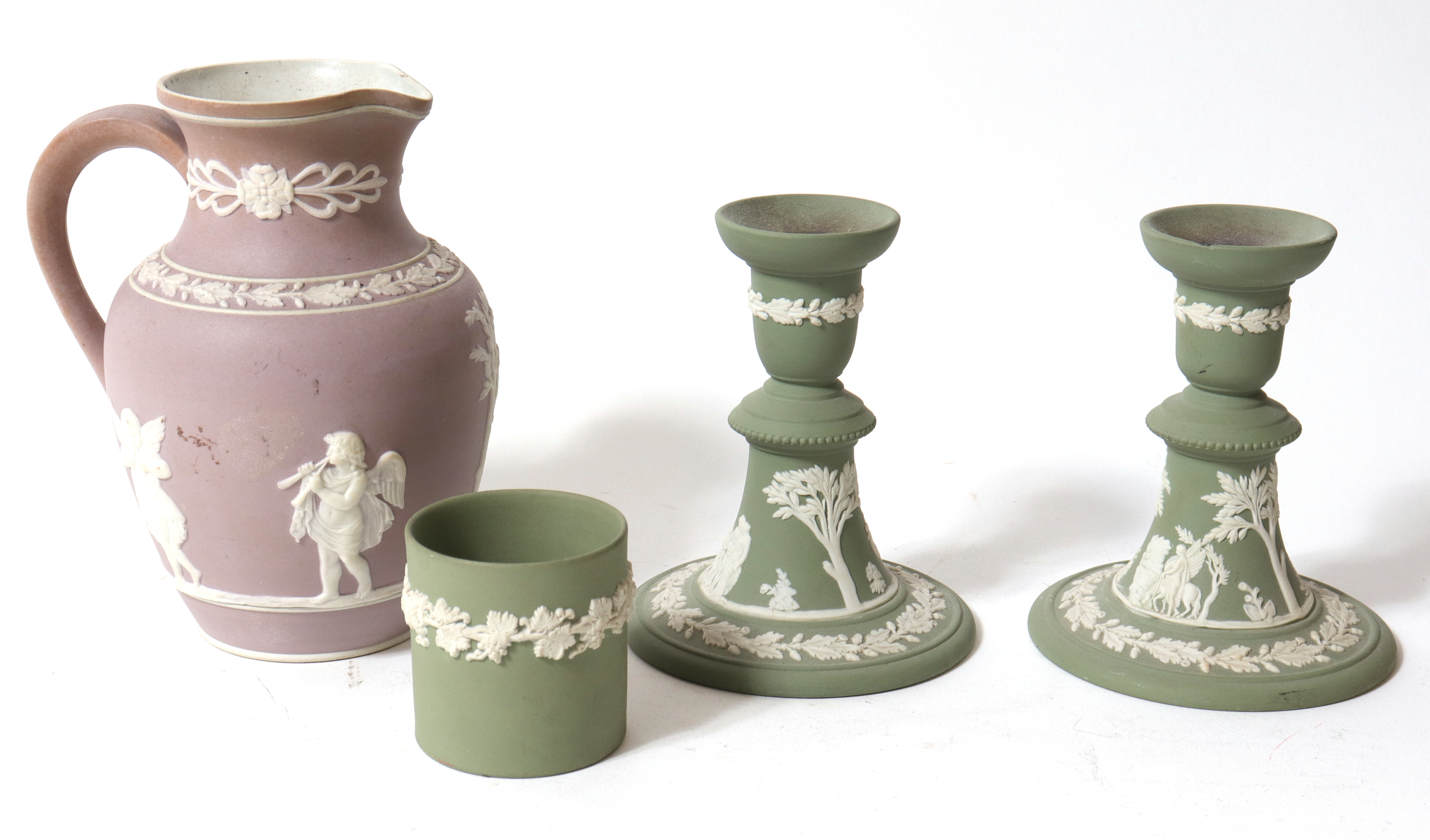 ASSORTED GREEN & LILAC WEDGWOOD JASPERWARE,