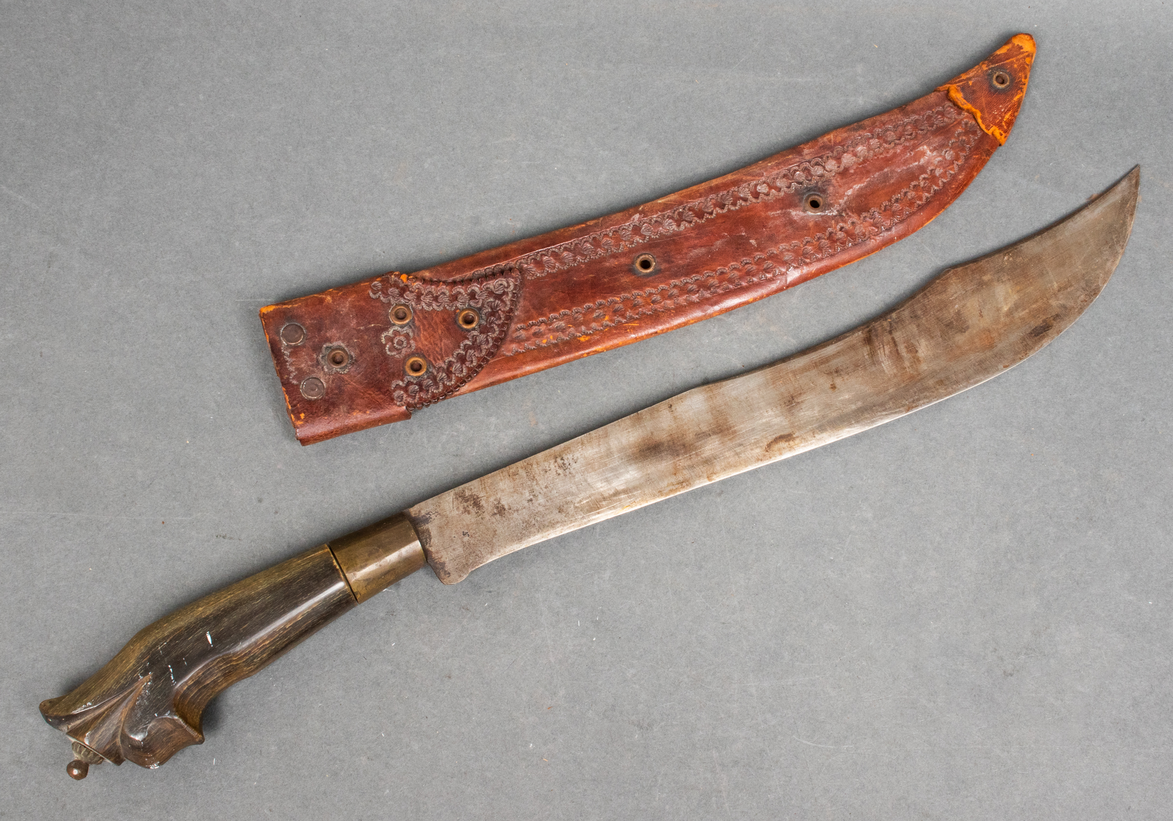 INDIAN BONE HANDLE MACHETE WITH LEATHER