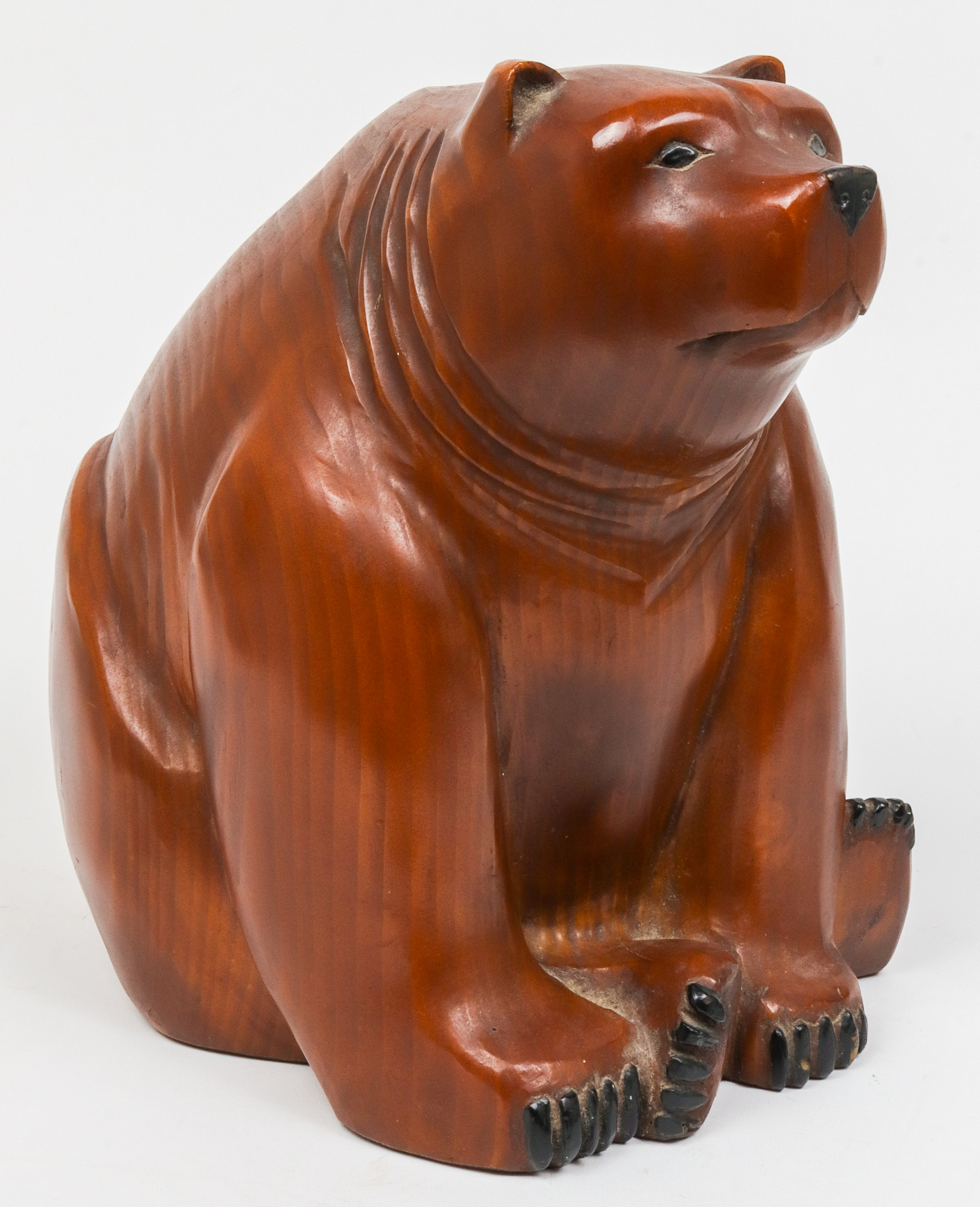 FOLK ART CARVED WOOD BEAR SCULPTURE