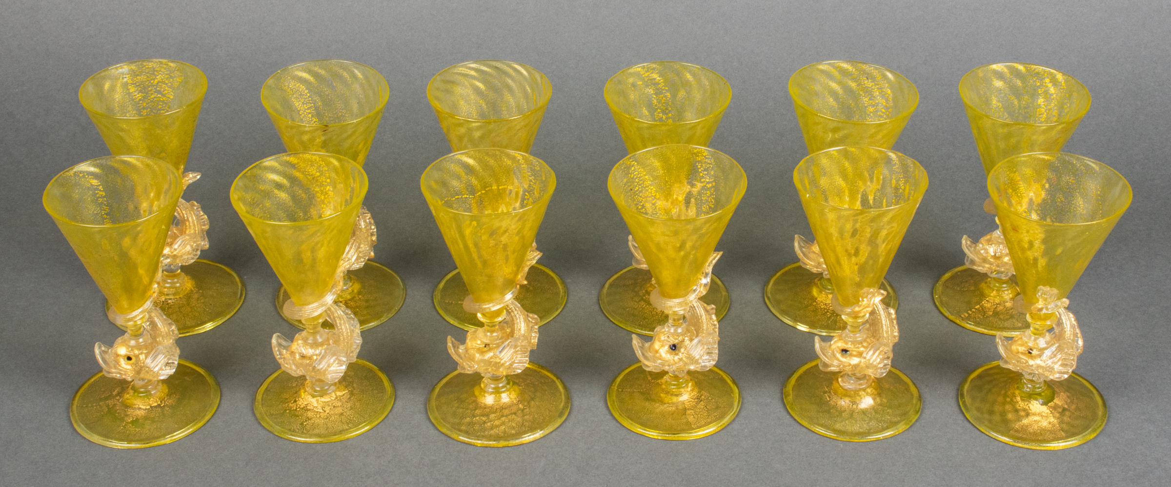 VENETIAN MURANO GLASS DOLPHIN-STEM CORDIALS,