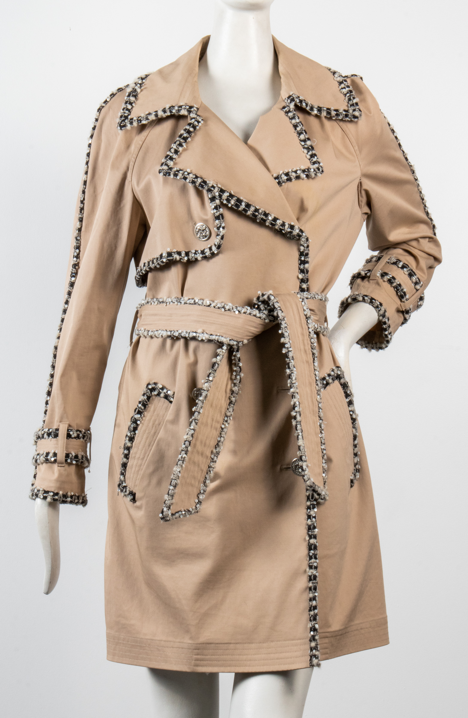 CHANEL TRENCH COAT WITH TWEED TRIM 3c2d69
