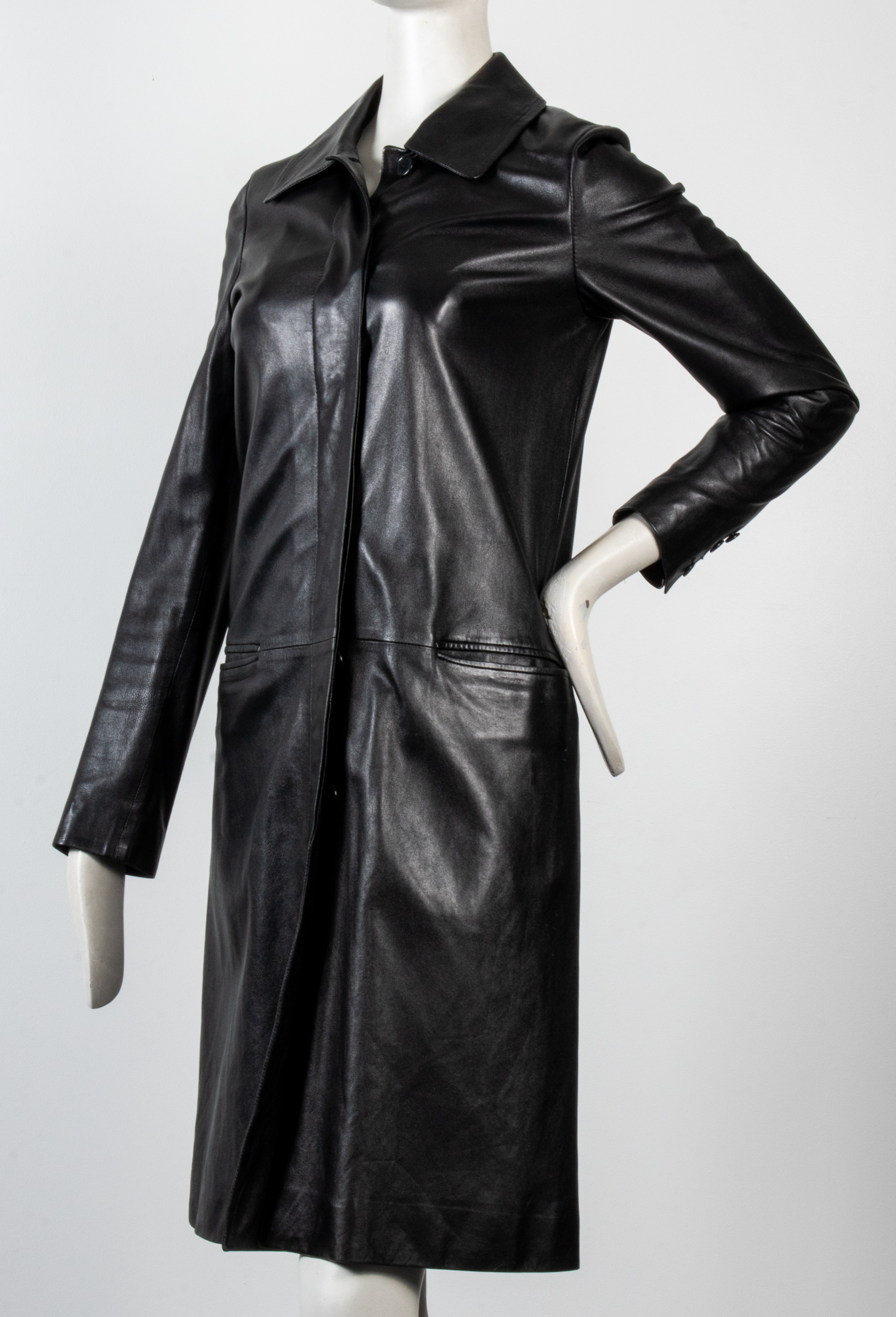 HELMUT LANG BLACK LEATHER COAT