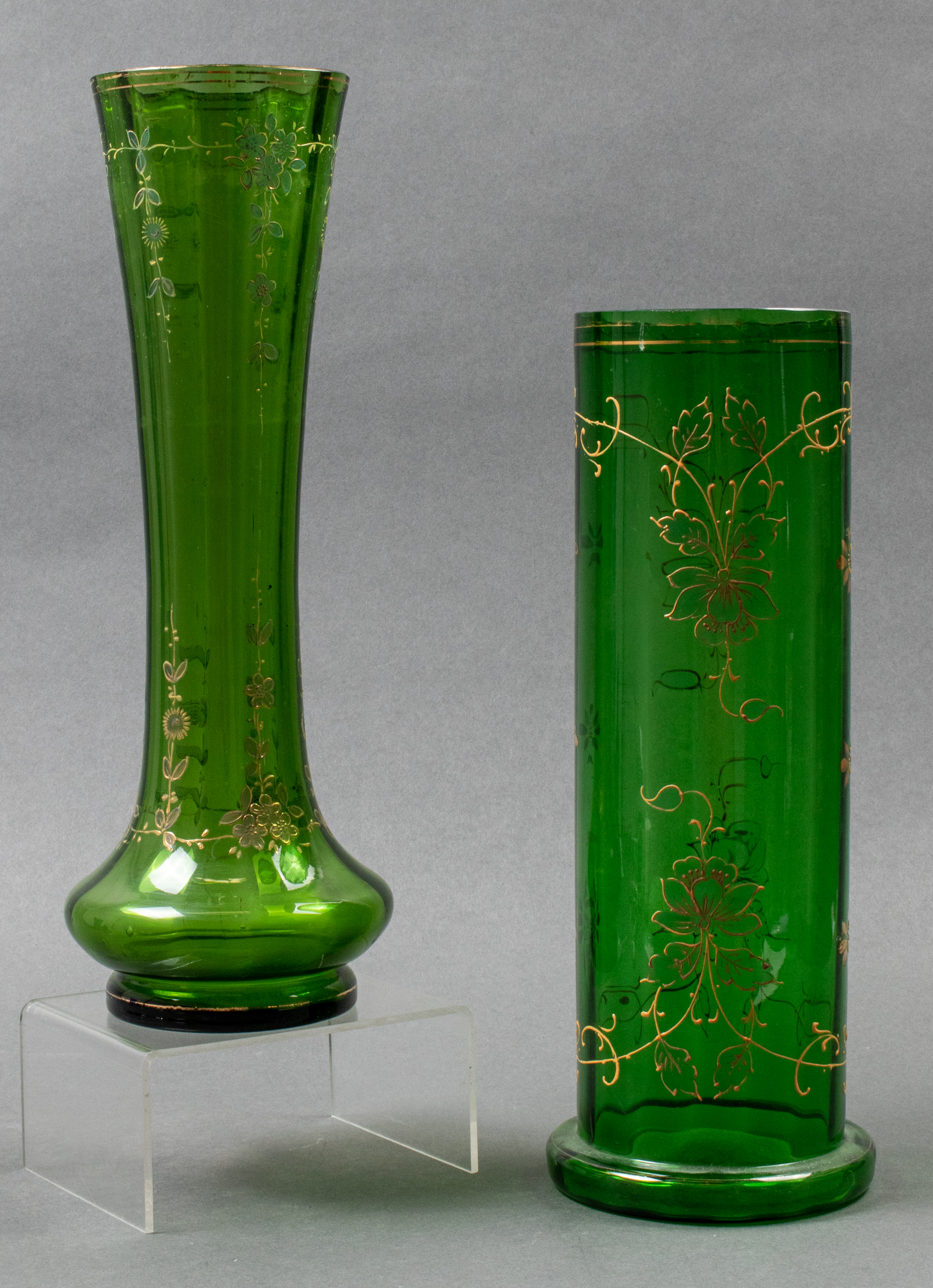 VENETIAN GILT ENAMELED GREEN GLASS