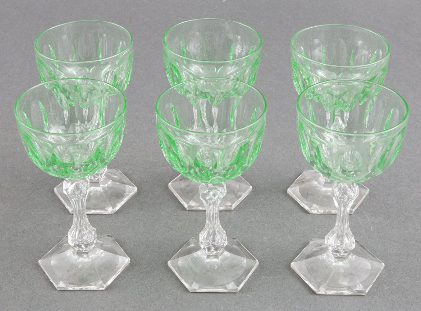 GREEN AND CLEAR CUT CRYSTAL STEMWARE,