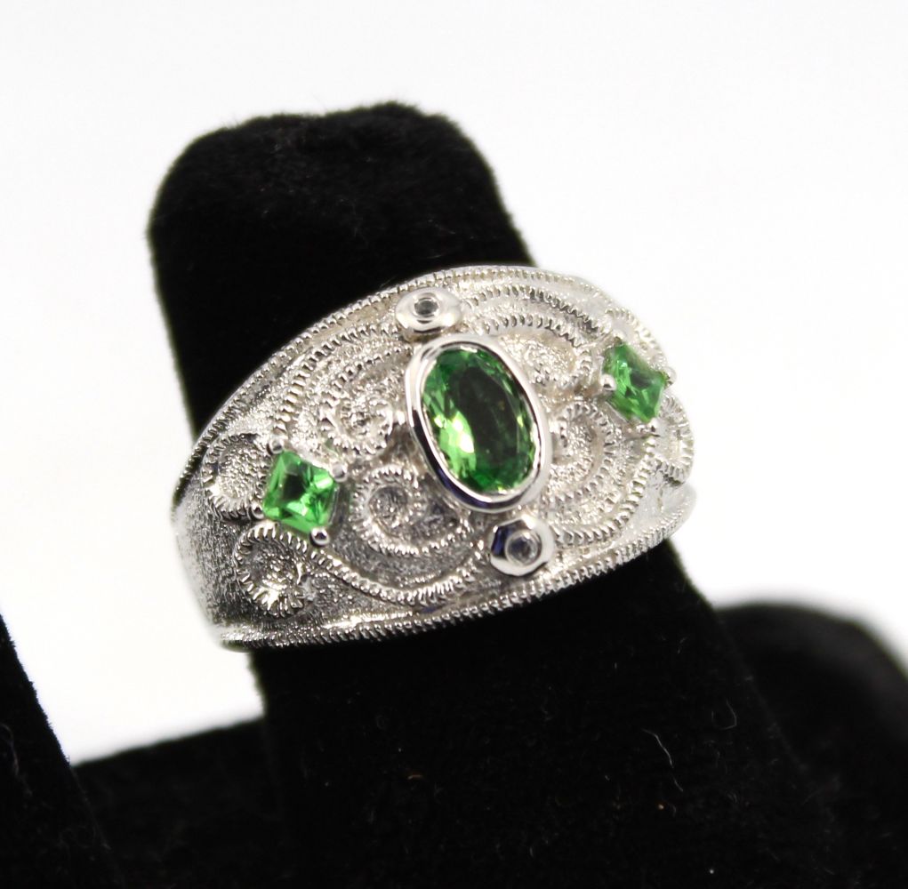 SILVER PERIDOT  WIDE SCROLL RING