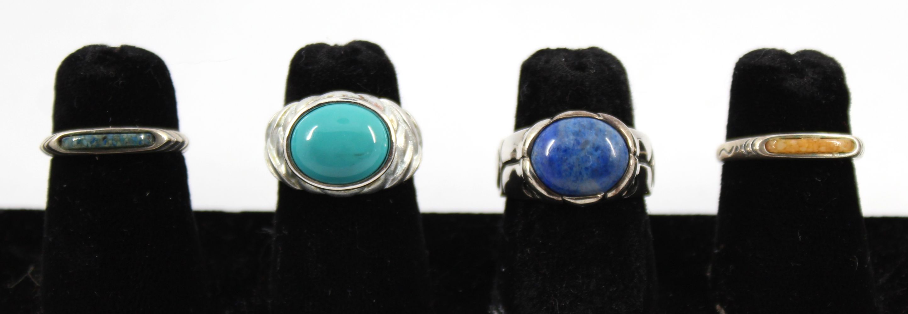 SILVER, LAPIS AND COMPOSITE STONE RINGS,