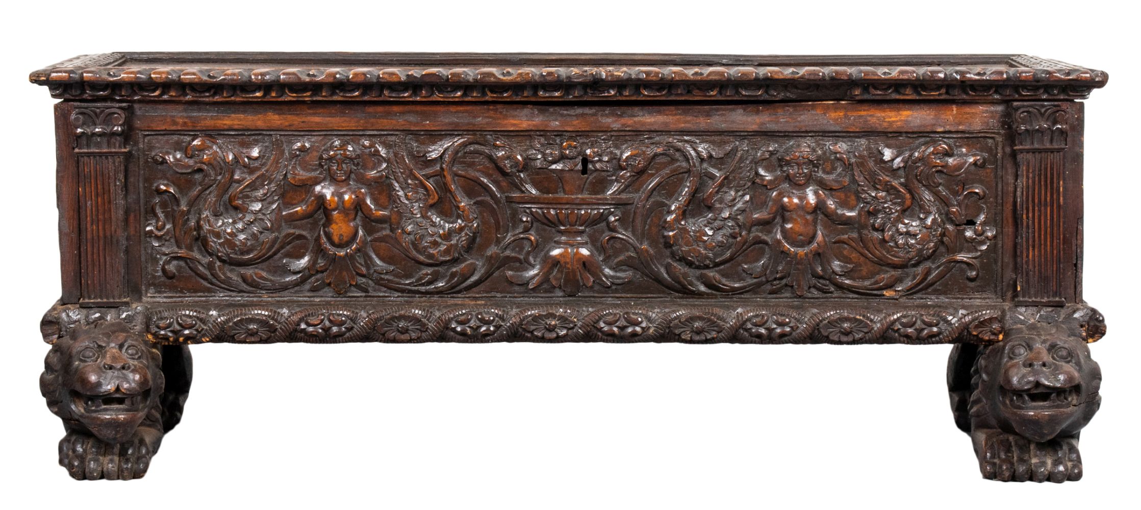 ITALIAN CARVED OAK CASSONE, ANTIQUE