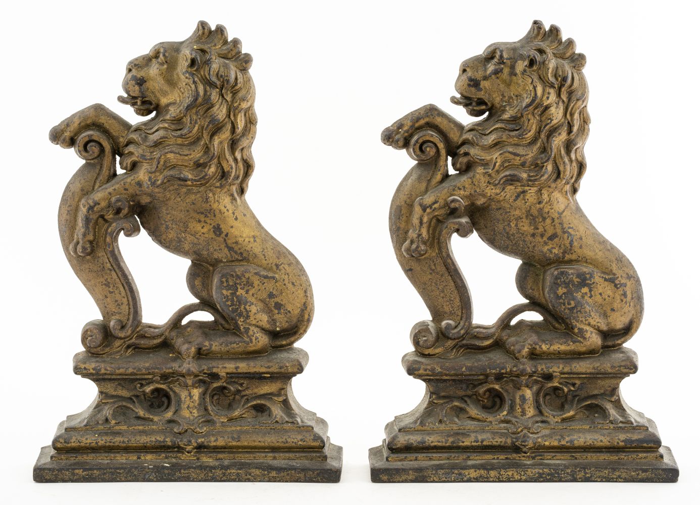 CAST IRON LION CHENETS OR DOORSTOPS  3c571a