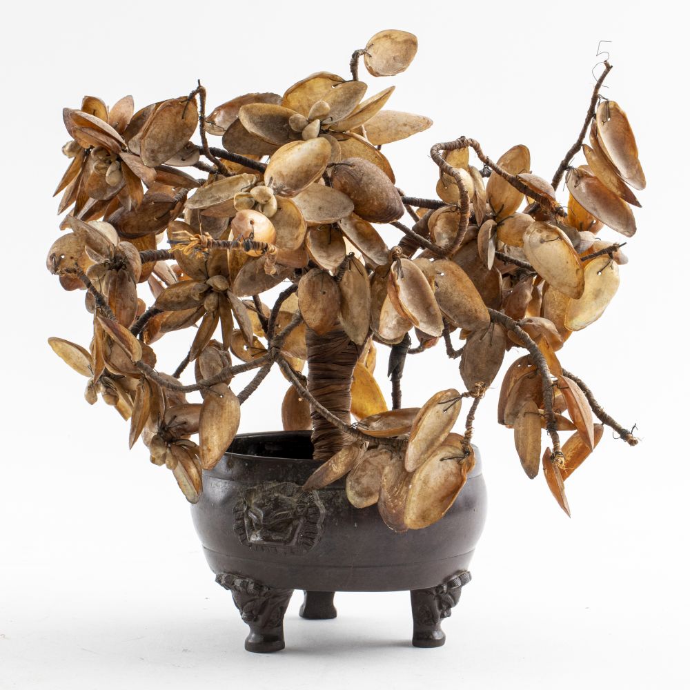 CHINESE SHELL TREE IN BRONZE CENSER,