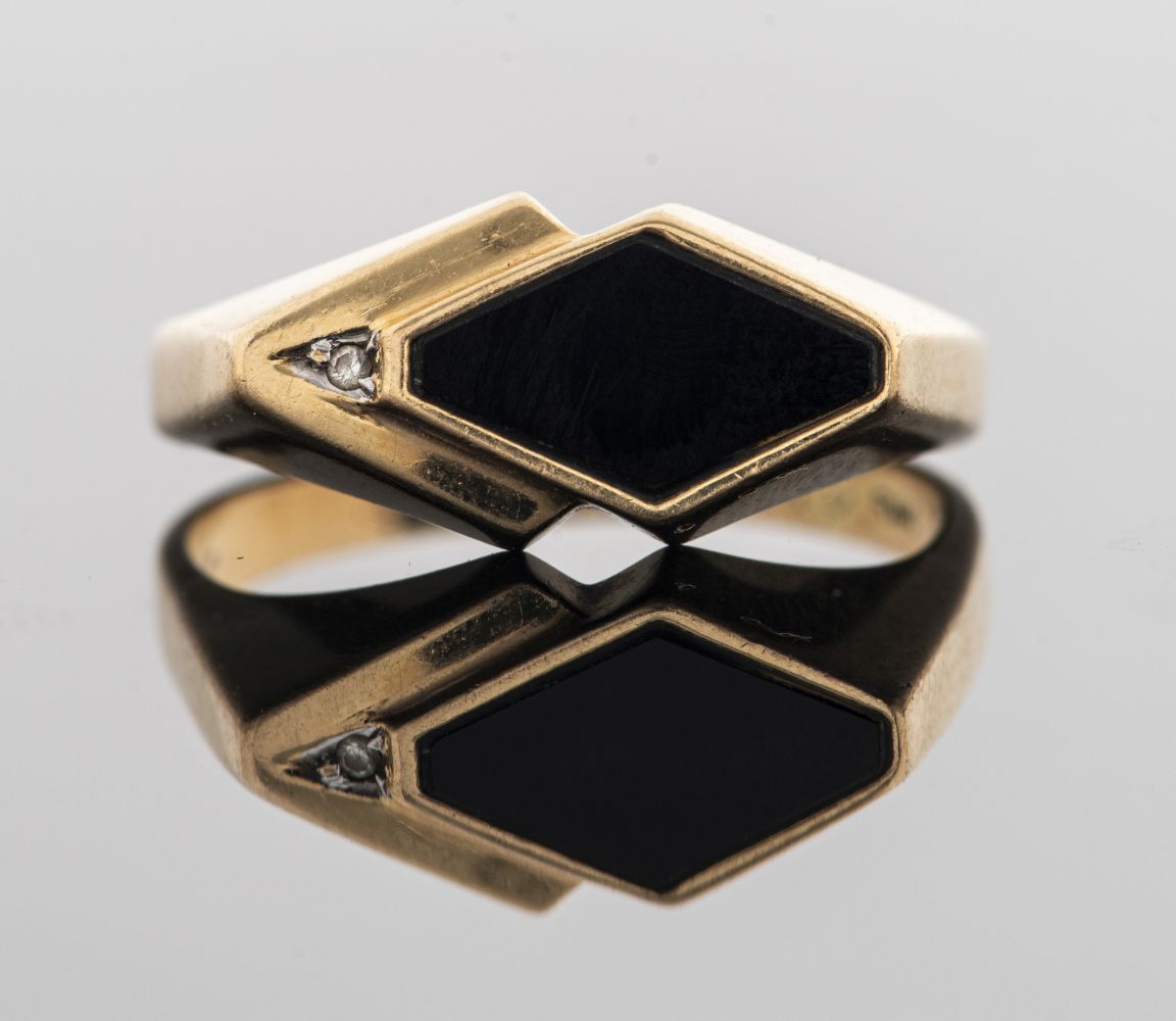 MID CENTURY 14K YELLOW GOLD ONYX 3c5753