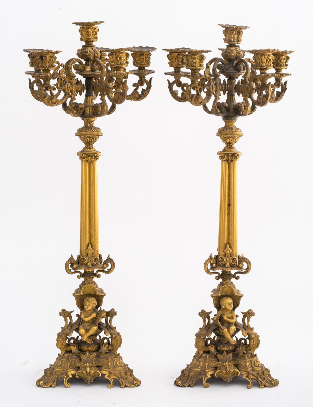 FRENCH GOTHIC REVIVAL BRASS CANDELABRA  3c5779