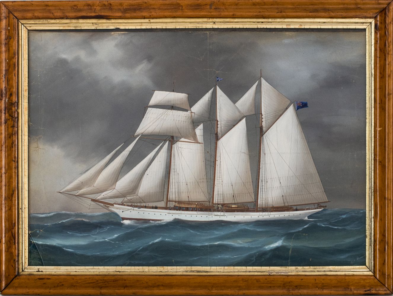 BRITISH CLIPPER SHIP GOUACHE, ILLEGIBLY
