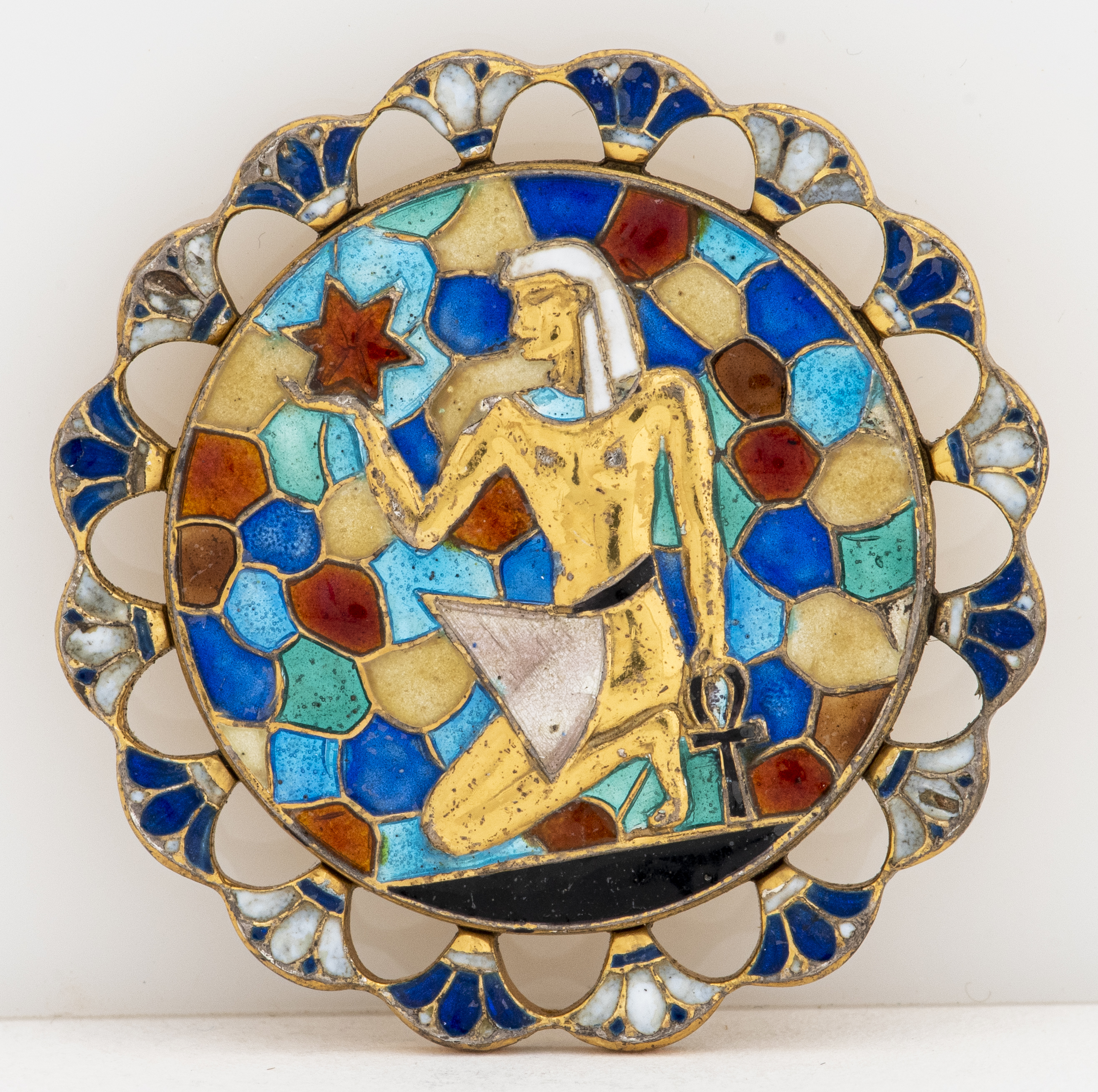 SILVER VERMEIL EGYPTIAN MOTIF ENAMEL