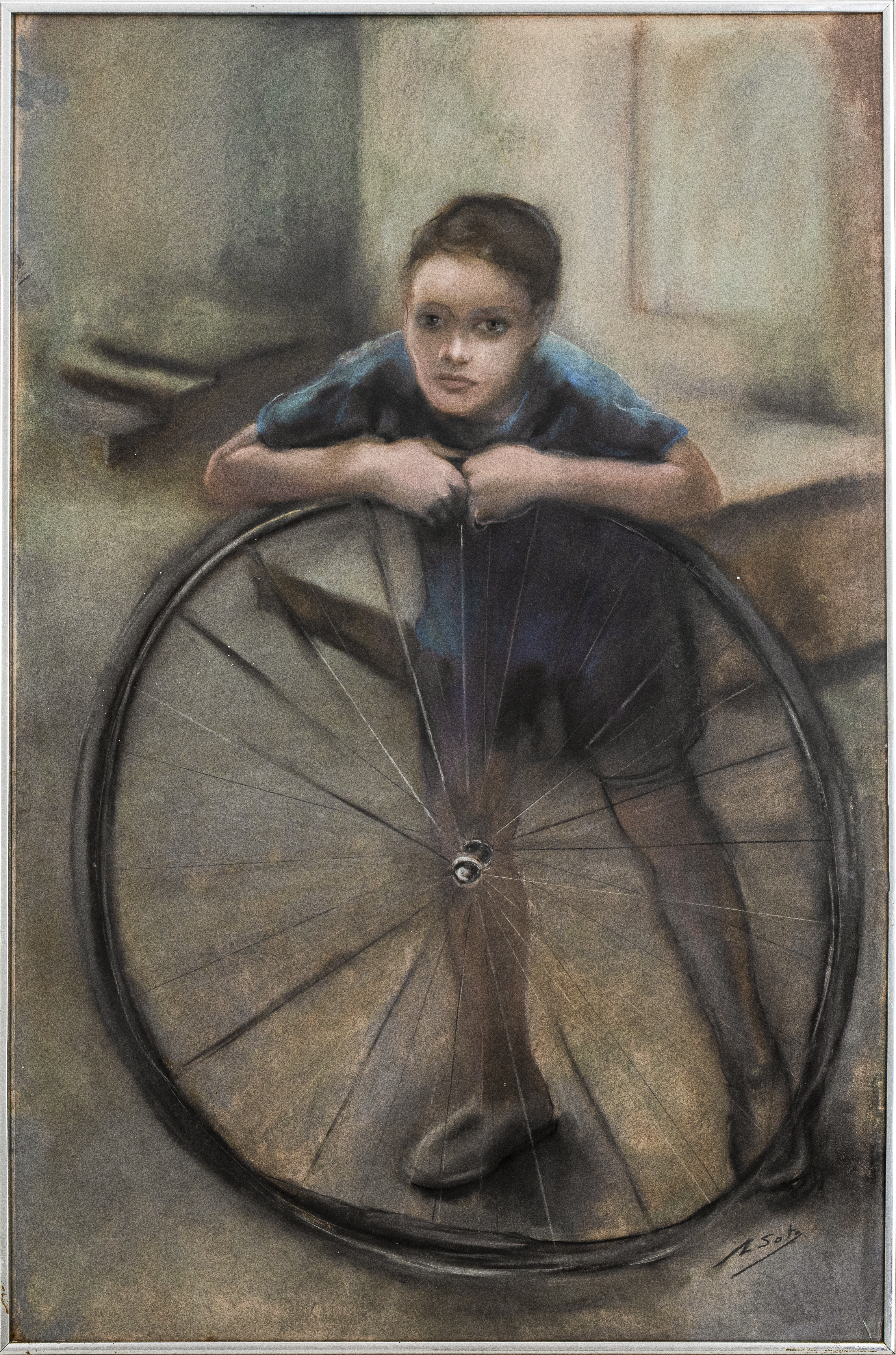 Z. SOTO PASTEL PORTRAIT OF A BOY WITH