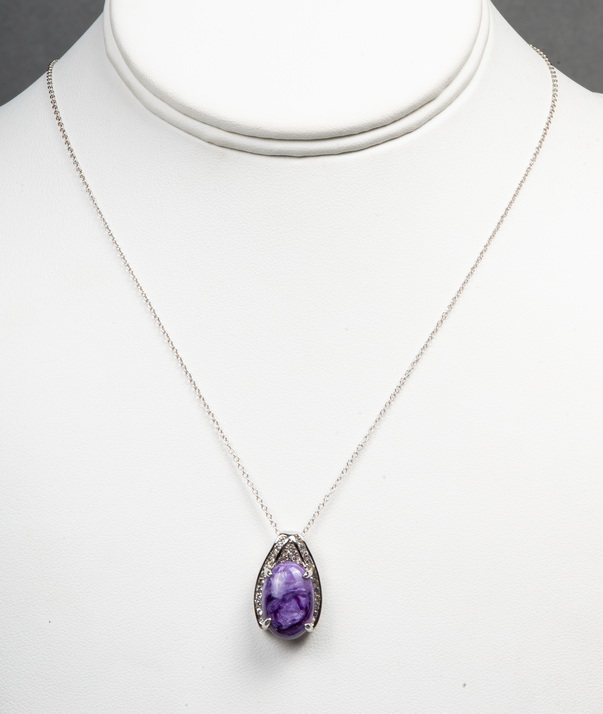 SILVER PURPLE STONE & WHITE TOPAZ PEND