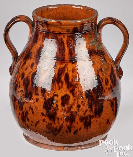 REDWARE TWO HANDLED JAR 19TH C Redware 3c5ba4