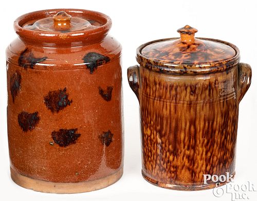 TWO PENNSYLVANIA REDWARE LIDDED 3c5bba