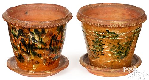 TWO PENNSYLVANIA REDWARE FLOWERPOTS  3c5bf7