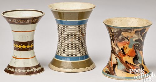 THREE MOCHA SPILL VASES, 19TH C.Three