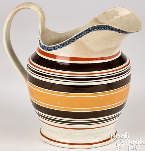 LARGE BANDED MOCHA PITCHER, 19TH