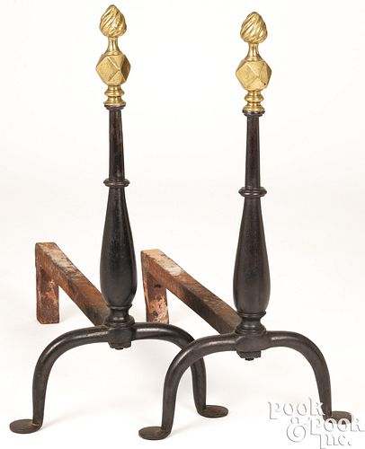 PAIR OF PHILADELPHIA QUEEN ANNE ANDIRONS,