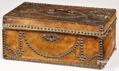 NEW YORK LEATHER COVERED LOCK BOX,