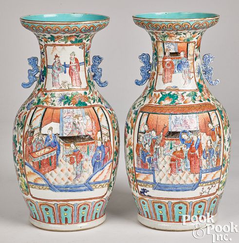 PAIR OF CHINESE PORCELAIN URNS,