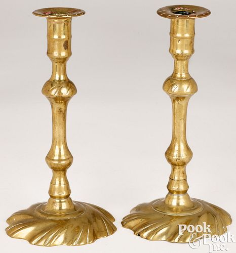 PAIR OF ENGLISH QUEEN ANNE BRASS 3c5d69