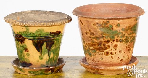 TWO PENNSYLVANIA REDWARE FLOWERPOTS,