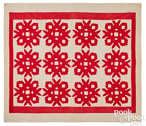 RED AND WHITE APPLIQU QUILT  3c5db4