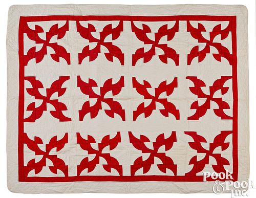 RED AND WHITE DRUNKARD'S PATH PATCHWORK