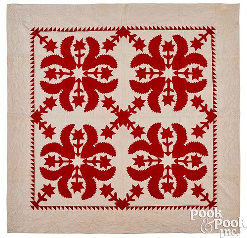 RED AND WHITE APPLIQU QUILT  3c5dad