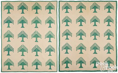 MATCHED PAIR OF TREE OF LIFE PATCHWORK 3c5dcb