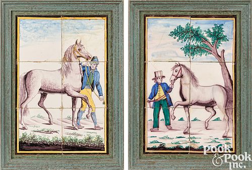 TWO DUTCH HORSEMAN TILE TABLEAUS  3c5dd4