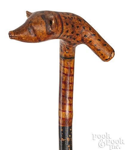 CARVED AND PAINTED FOLK ART CANE  3c5df3