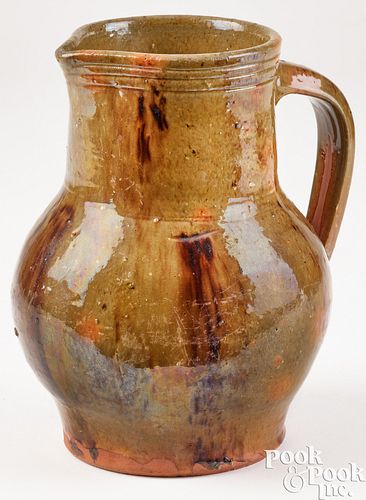 NEW ENGLAND REDWARE PITCHER, 19TH