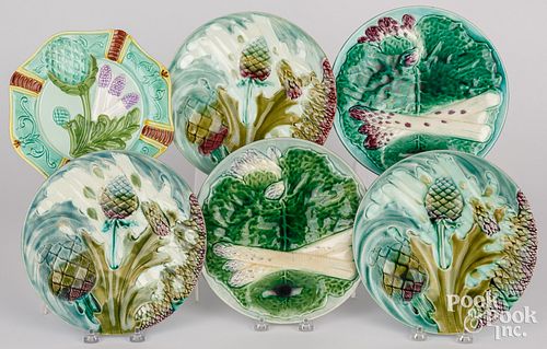 SIX MAJOLICA ASPARAGUS PLATESSix